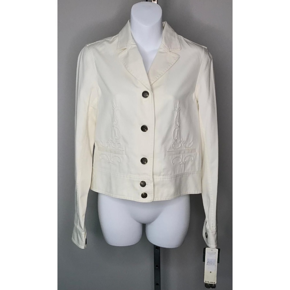 Lauren Ralph Lauren Cream Embroidered Twill Jacket Womens Sz S NWT Casual Preppy
